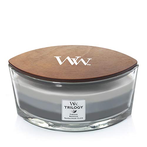 Woodwick, Woodwick Ellipse Trilogy Scented Candle with Crackling Wick, Warm Woods, Up to 50 Hours Burn Time Glass, Warm Woods