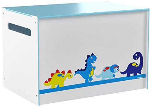 Worlds Apart, Worlds Apart Dinosaurs Kids Toy Box - Childrens Bedroom Storage Chest with Bench Lid by HelloHome, White, 39.5x39.5x60.0 cm