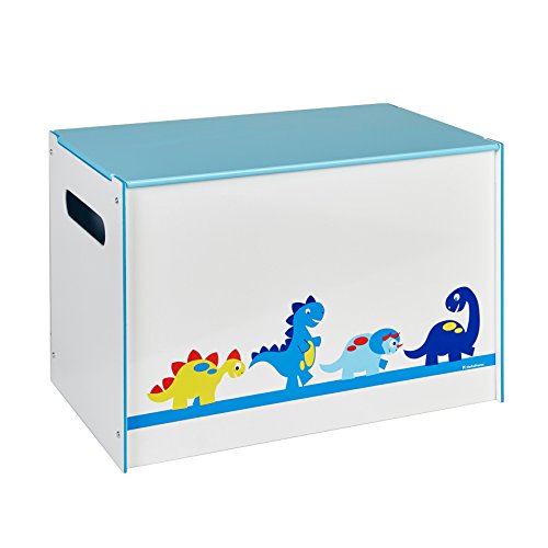 Worlds Apart, Worlds Apart Dinosaurs Kids Toy Box - Childrens Bedroom Storage Chest with Bench Lid by HelloHome, White, 39.5x39.5x60.0 cm