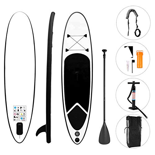 Wowcher, Wowcher Inflatable Stand Up Paddle Board 10ft SUP With Adjustable Flexible Paddle & Accessories Backpack Bag Hand Pump Repair Kit One Black