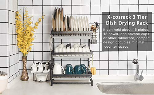 X-cosrack, X-cosrack Dish Rack Drainer with Tray Dish Drying Rack with Drainboard set for Kitchen Counter Stainless Steel for Plate Bowls Cups Removable