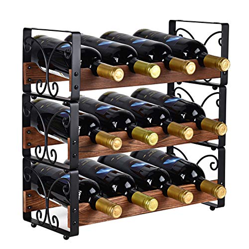 X-cosrack, X-cosrack Rustic 3 Tier Stackable Wine Rack Freestanding 12 Bottles Organizer Holder Stand Countertop Liquor Storage Shelf Solid Wood