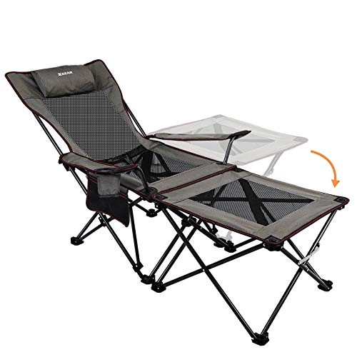 XGEAR, XGEAR Camping Chairs Folding Reclining Portable Chair with Cup Holder Detachable Side Table and Carry Bag