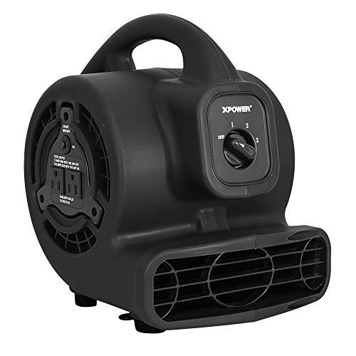 XPower, XPOWER P-80A Mini Mighty Air Mover, Floor Fan, Dryer, Utility Blower with Built-in Power Outlets (Black, 1)