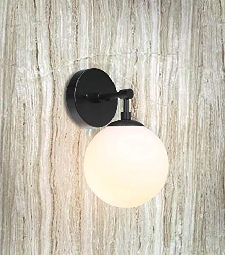 XiNBEi, XiNBEi Wall Light 1 Light Vintage Wall Sconce with White Globe Glass, Up/Down Bathroom Wall Light in Matte Black for Living Room & Kitchen XB-W121-MBK