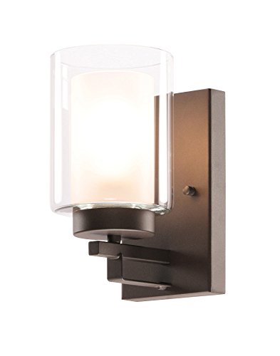 XiNBEi, XiNBEi Wall Light 1 Light Wall Lamp with Dual Glass Shade, Modern UP/Down Wall Lights in Dark Bronze for Bathroom, Bedroom & Living Room XB-W195-1-DB