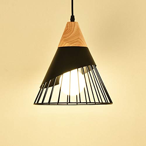 Xindaxin, Xindaxin Vintage Industrial Rustic Metal Pendant Lampshade Hanging Ceiling Pendant Light Lamp Fixture E27 with Wooden Top (Black)