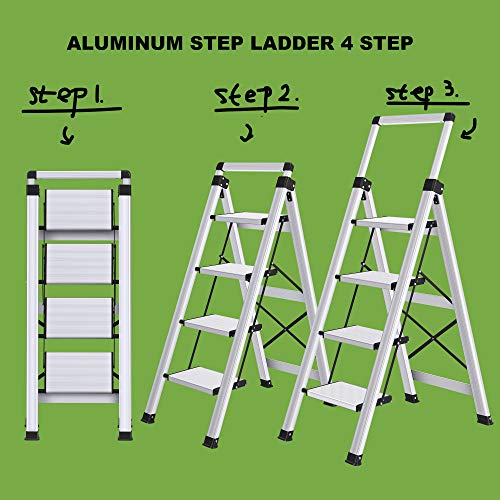 XinSunho, Xinsunho Retractable Handgrip 4 Step Ladder Safety Wide Pedal Step Stool Aluminum 330lbs Capacity Slim Design Ladder