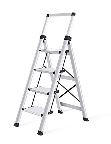 XinSunho, Xinsunho Retractable Handgrip 4 Step Ladder Safety Wide Pedal Step Stool Aluminum 330lbs Capacity Slim Design Ladder