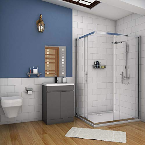 Xinyang, Xinyang 500mm Floor Standing Grey Bathroom Vanity Unit with Ceramic Basin-Doors