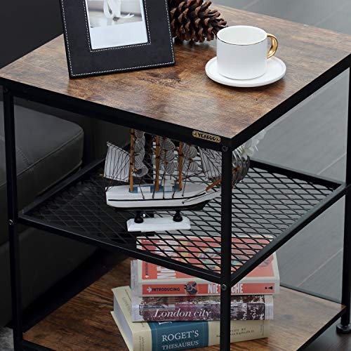YEAKOO, YEAKOO Industrial End Table, 3-Tier Square Side Table with Metal Frame & Storage Shelves, Home Office Living Room Bedroom Nightstand Sofa