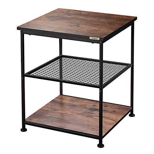 YEAKOO, YEAKOO Industrial End Table, 3-Tier Square Side Table with Metal Frame & Storage Shelves, Home Office Living Room Bedroom Nightstand Sofa
