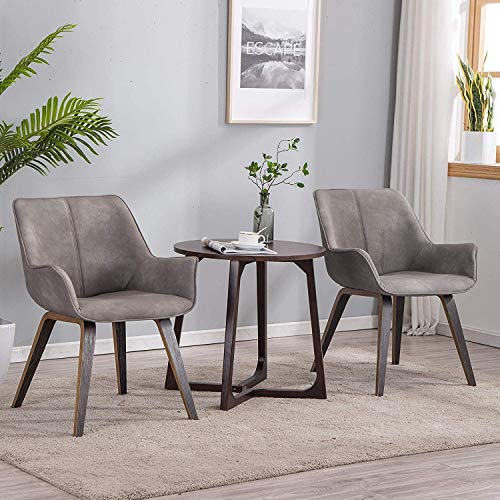 YEEFY, YEEFY Gray PU Leather Contemporary Living Room Chairs with Arms Upholstered Accent Chairs Set of 2 (Ashen)