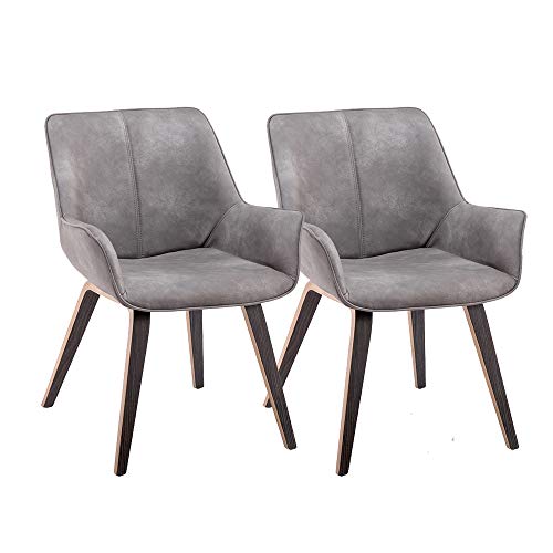 YEEFY, YEEFY Gray PU Leather Contemporary Living Room Chairs with Arms Upholstered Accent Chairs Set of 2 (Ashen)