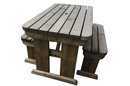 Arbor Garden Solutions, YEWS Compact Rounded Garden Picnic Table and Benches Set - Space Saving Furniture for Small Spaces - Heavy Duty - Handmade in The UK