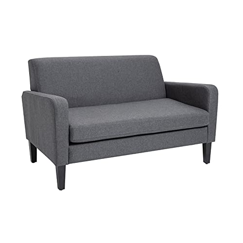 YIE, YIE Linen Modern-Curved 2-Seat Sofa Loveseat w/Thick Cushion Wood Legs Grey