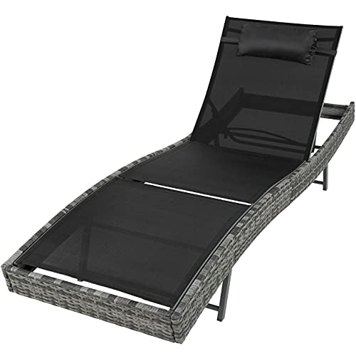 YIE, YIE Rattan Day Bed Sun Canopy Lounger Recliner Garden Furniture Patio Terrace Mixed-Grey
