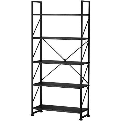 YITAHOME, YITAHOME Bookcase 5 Tiers, Floor Standing Book Shelf, Wooden Shelf and Metal Frame Book Rack, Display Storage Rack Shelving Units