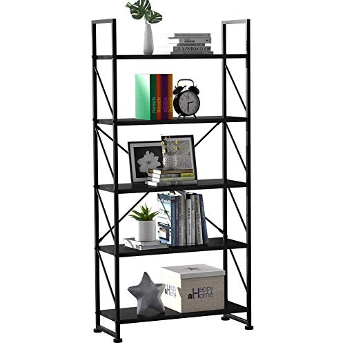 YITAHOME, YITAHOME Bookcase 5 Tiers, Floor Standing Book Shelf, Wooden Shelf and Metal Frame Book Rack, Display Storage Rack Shelving Units