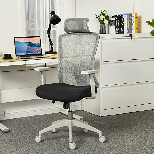 YITAHOME, YITAHOME Ergonomic Office Chair, Executive Office Chair Soft Padded High Back, Grey Mesh Computer Desk Chair With Adjustable Arms