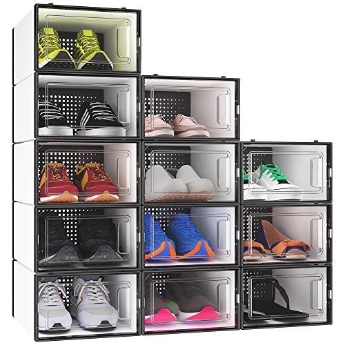 YITAHOME, YITAHOME Shoe Box,12Pcs Stackable Shoe Containers,33.2x22.9x14cm,Fit up to UK Size 9,Small Size Shoe