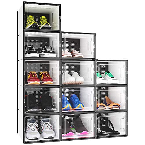YITAHOME, YITAHOME Shoe Box,12Pcs Stackable Shoe Containers,35.1 x 24.9 x 18.5cm,Fit up to UK Size 11,Medium Size Shoe Storage,Non-toxic Plastic