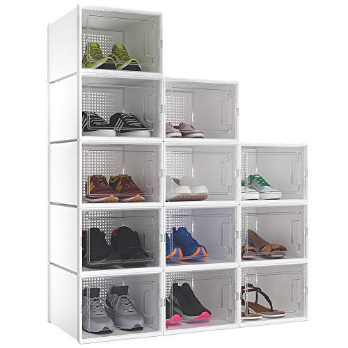 YITAHOME, YITAHOME Shoe Box,12Pcs Stackable Shoe Containers,35.8x27.7x20.8cm,Fit up to UK Size 14,X-Large Size Shoe