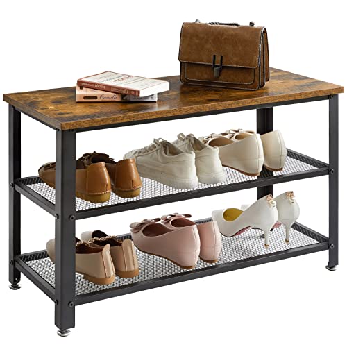 YMYNY, YMYNY Industrial Shoe Bench, 3 Tier Shoe Rack with Seat, Durable Shoe Storage Organiser with mesh Shelves, 73x30x45cm, for Entryway, Living