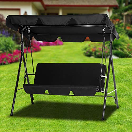 YODOLLA, YODOLLA Garden Swing Chair Patio Swing Hammock 3 Seater Garden Outdoor Swing Bench Adjustable Canopy Black