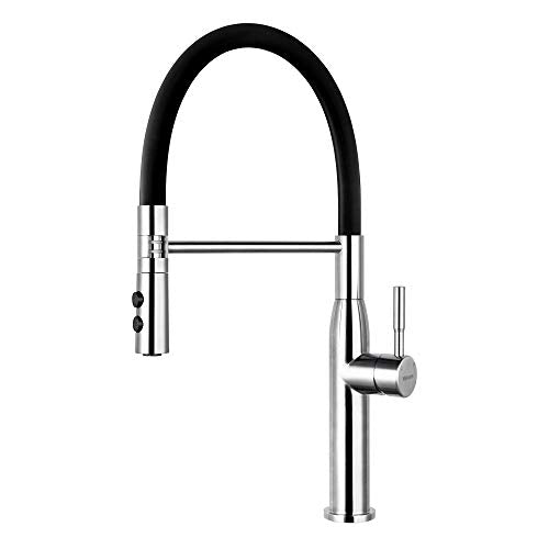 YOHOM, YOHOM Pull Out Kitchen Taps Mixer Black with Spray Stainless Steel Brushed Kitchen Sink Tap Pull Down Dual Function Sprayer Single Lever