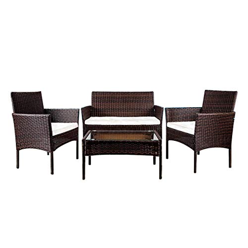 YOUKE, YOUKE Rattan Garden Furniture Set Patio Conservatory Indoor Outdoor 4 piece set table chair sofa (Brown)