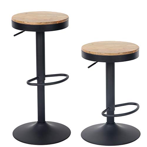 YOUNIKE, YOUNIKE Set of 2 Bar Stools,Solid Wood, Breakfast Chair, Vintage high stool, Adjustable 360° swivel chair high stool, Easy to assemble, Kitchen