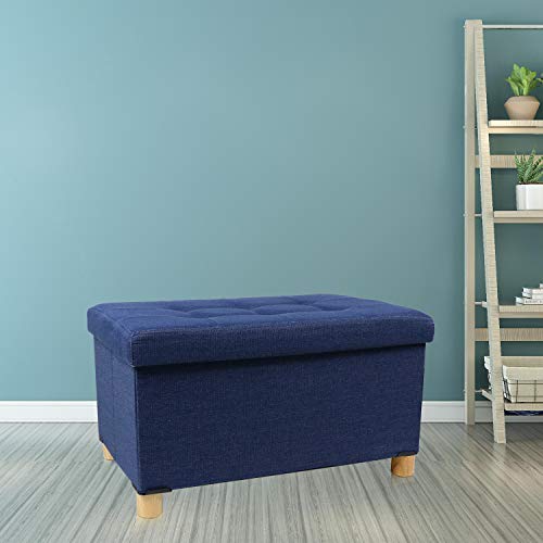YX-lle Home, YX-lle Home Folding Ottoman Storage Box with Lids Pouffe Footstool Garden Storage Boxes Large Ottoman Stool with Wood Legs Square