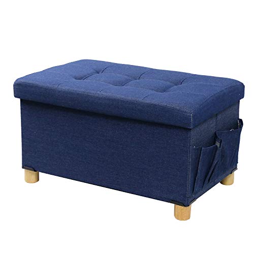 YX-lle Home, YX-lle Home Folding Ottoman Storage Box with Lids Pouffe Footstool Garden Storage Boxes Large Ottoman Stool with Wood Legs Square