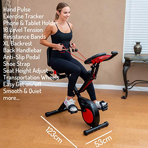 YYFITT, YYFITT 2-in-1 Foldable Fitness Exercise Bike with Resistance Bands, 16 Level Resistance and Phone/Tablet Holder