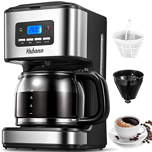 Yabano, Yabano Filter Coffee Machine with Jug 1.8L, Programmable Timer Drip Coffee Maker, 40min Keep Warm & Anti-Drip System, Fast Brewing