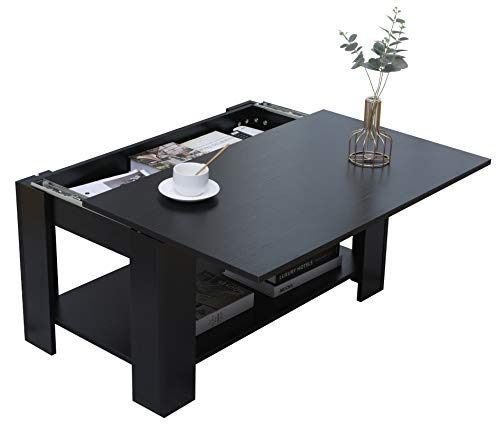 Yaermei, Yaermei Livingroom Coffee Tea Table with Sliding Top & Large Hidden Storage Space Office Furniture (Black-Style 1)