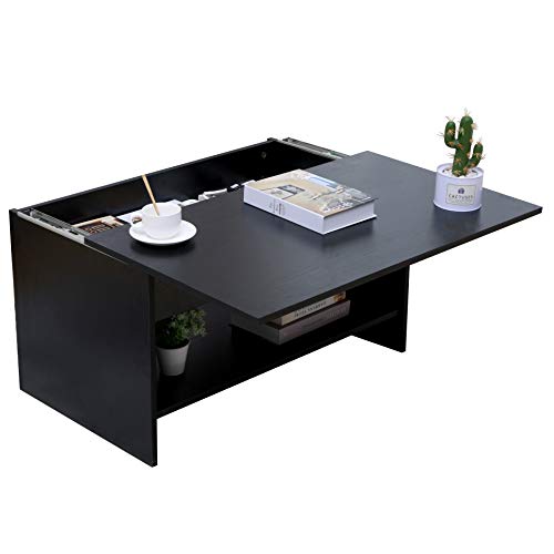 Yaermei, Yaermei Livingroom Coffee Tea Table with Sliding Top & Large Hidden Storage Space Office Furniture (Black-Style 2)