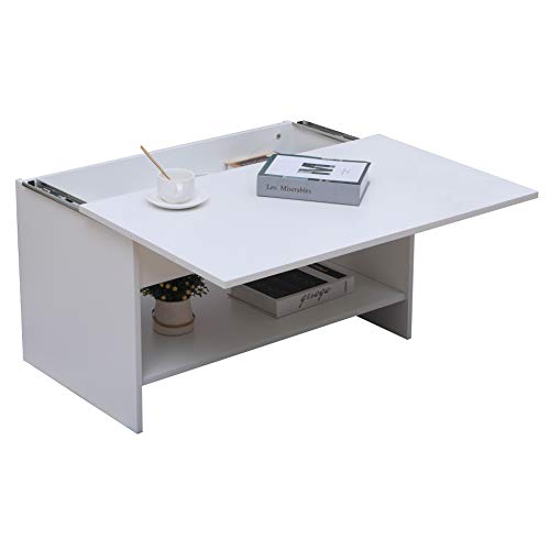 Yaermei, Yaermei Livingroom Coffee Tea Table with Sliding Top & Large Hidden Storage Space Office Furniture (White-Style 2)