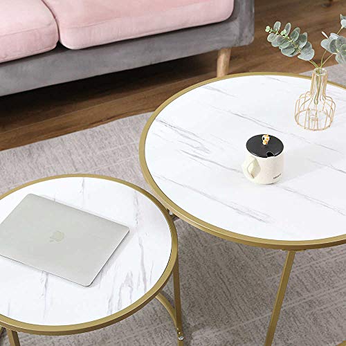Yaermei, Yaermei Modern Coffee Table Marble Effect Round Side Table for Living Room Elegant Design (YMUK1301)