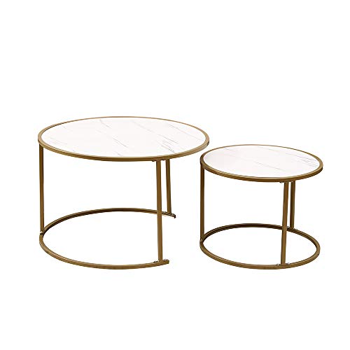Yaermei, Yaermei Modern Coffee Table Marble Effect Round Side Table for Living Room Elegant Design (YMUK1301)