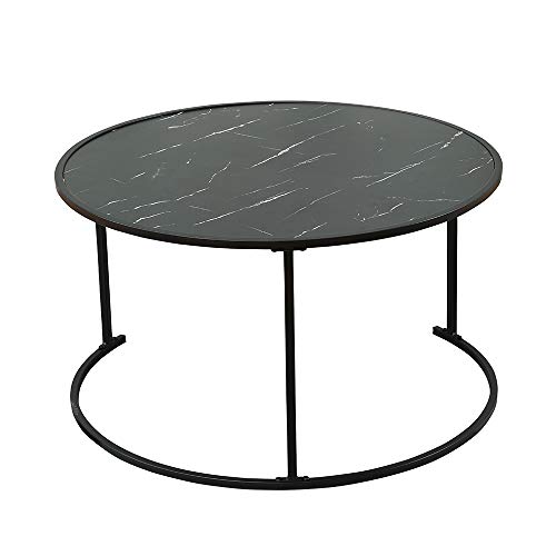 Yaermei, Yaermei Modern Coffee Table Marble Effect Round Side Table for Living Room Elegant Design (YMUK1304)