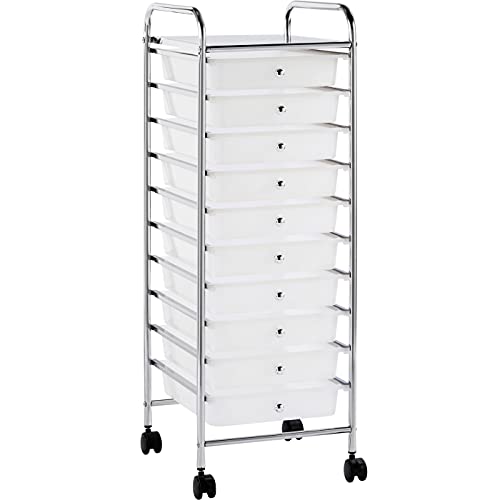 Yaheetech, Yaheetech 10 Drawers Rolling Storage Cart with Lockable Wheels, Plastic Mobile Utility Trolley Unit for School, Office, Home and Salon, White