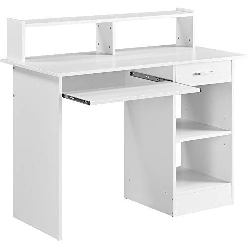 Yaheetech, Yaheetech 106x50x94cm Computer Desk with Storage Shelves/Keyboard Tray/Drawer/Hutch Shelf Laptop Study Table for Home Office White