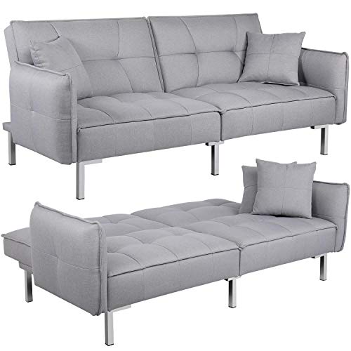 Yaheetech, Yaheetech 198CM Modern Fabric 3 Seat Sofa Bed Couch Settee with Arms and 2 Soft Cushions Grey