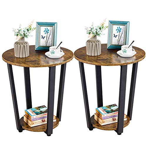 Yaheetech, Yaheetech 2 PCs End/Side Tables Floor Shelf Nightstand Storage Bedside/Sofa/Coffee Tables Wood Metal Frame for Living Room Home Office Bedroom