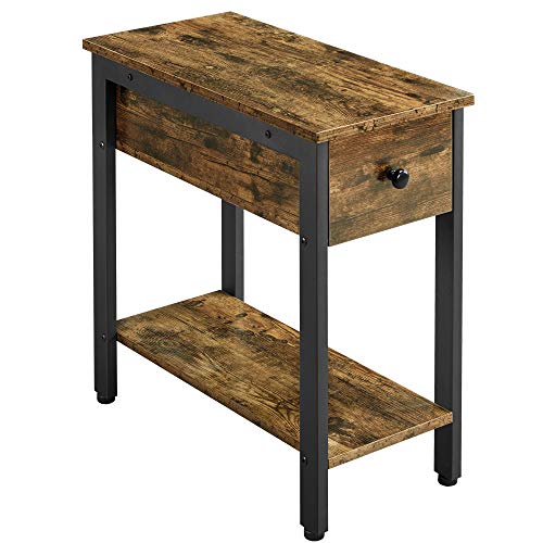 Yaheetech, Yaheetech 2-Tier Industrial End Table Narrow Nightstand Side Table for Small Space, Wood Sofa Side Table with Metal Frame, for Living