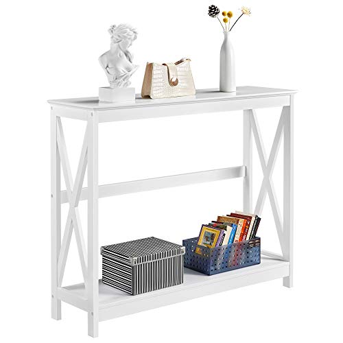 Yaheetech, Yaheetech 2-Tier X-Shaped Console Sofa Side Table Contemporary Entryway Table with Open Storage Shelf Hallway Storage Shelf for Living Room, White