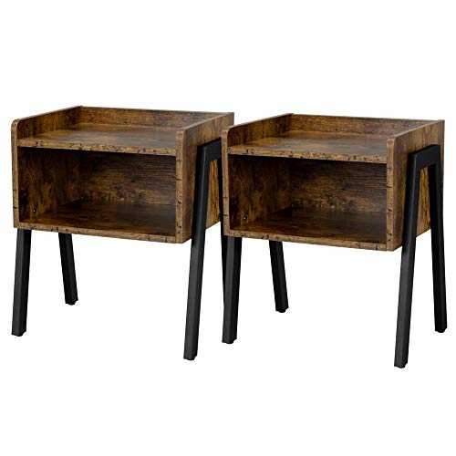 Yaheetech, Yaheetech 2PCS Stackable End Table, Side Table, Industrial Nightstand Storage with Open Front Storage Compartment, Retro Rustic Chic Wood