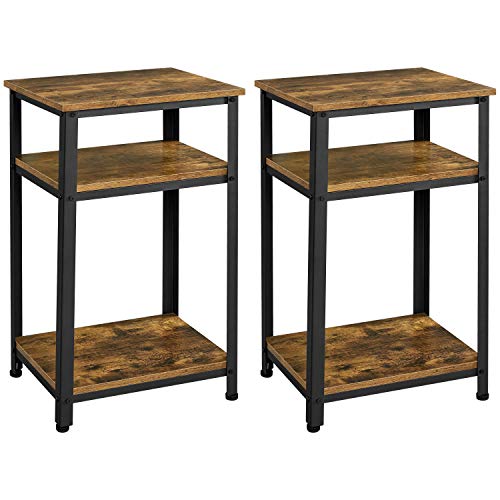 Yaheetech, Yaheetech 2PCs Side Table Rustic Industrial End Telephone Table with 3-Tier Shelves for Small Spaces Living Room Bedroom Guest Room